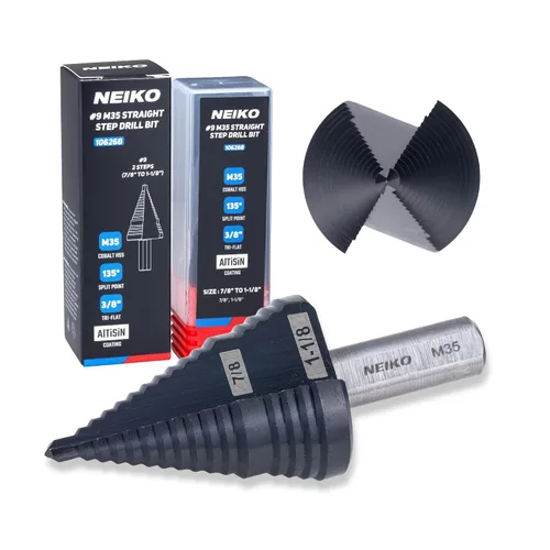 Miniatura 13 de NEIKO 10602B Step Drill Bit, 13 Steps 1/8" to 1/2" Spiral M35 Cobalt, AlTiSiN Coated, 1/4" Quick Change Step Bits for Steel, Metal, Wood, Plastic