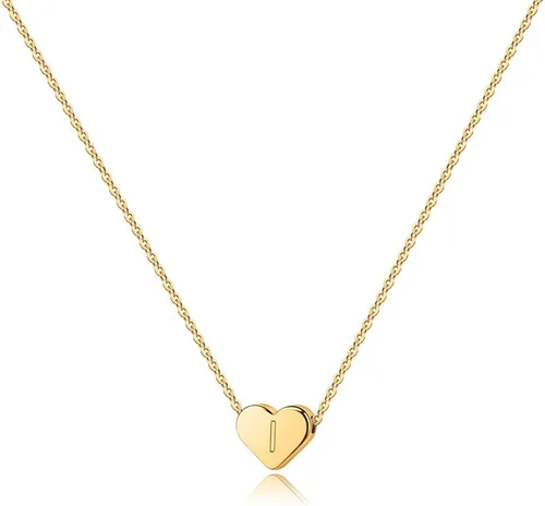 Miniatura 17 de Turandoss Collar con inicial de corazón para mujeres y niñas, delicado chapado en oro de 14 quilates, dije de corazón con letra A-Z, collar