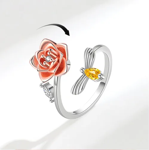 Miniatura 4 de Anillos giratorios para la ansiedad para mujer, anillos abiertos ajustables, anillos de rosas con margaritas, para aliviar el estrés, anillos