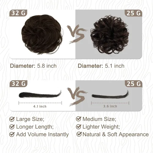 Miniatura 7 de BARSDAR Extensión de moño 100% humano – Cabello humano real, color marrón oscuro, moño desordenado para mujer, extensiones elásticas onduladas