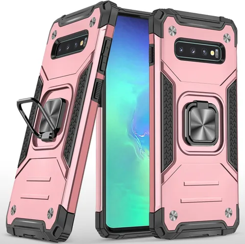 Miniatura 10 de Funda para Samsung Galaxy S10, de grado militar, a prueba de golpes, con soporte de soporte, soporte magnético integrado para montaje en coche