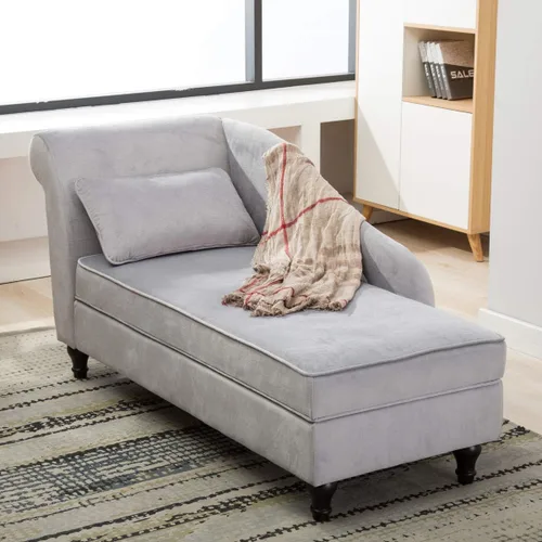 Miniatura 12 de Tumbona de almacenamiento para interiores, sillón tapizado de lino con almacenamiento para dormitorio, sala de estar, oficina, tela beige
