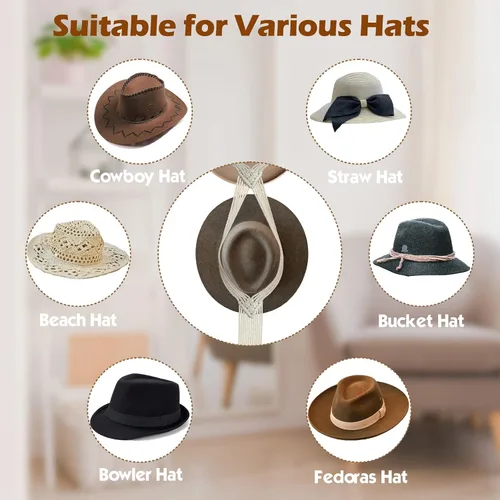 Miniatura 4 de Organizador de sombreros de macramé para pared, colgadores bohemios para colgar en la pared, tejido a mano, organizador decorativo para sombreros
