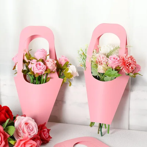 Miniatura 4 de Sabary 24 bolsas de regalo de flores de papel kraft, bolsas de ramo con asa, para el Día de la Madre, envoltura de regalo, bolsa de embalaje