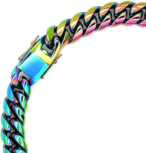 Miniatura 6 de Rowin&Co Mens Chunky Miami Cuban Link Chain - Rainbow Multicolor Stainless Steel Curb Necklace, Nickel-free, Colorful Chains, Hip Hop Jewelry Choker