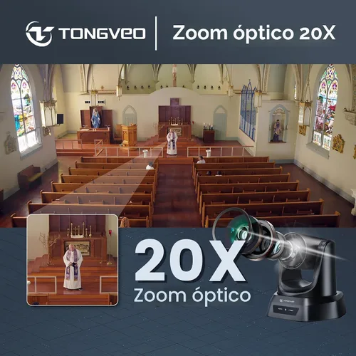 Miniatura 2 de TONGVEO - Sistema de cámara PTZ para sala de conferencias con zoom óptico 20X Webcam 1080P 60fps HDMI USB para transmisión en línea de Negro