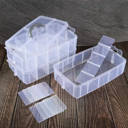 Miniatura 8 de Caja de almacenamiento apilable de plástico con 30 compartimentos ajustables, 3 niveles, organizadores de manualidades apilables transparentes