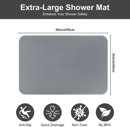 Miniatura 2 de Alfombrilla de ducha antideslizante: 35 x 24 pulgadas, extra grande para ducha interior, tapete de ducha antideslizante de PVC recortable, sin olor