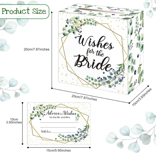 Miniatura 3 de Outus Caja de 51 tarjetas de boda con hojas de salvia con tarjetas de consejos, caja de tarjetas de despedida de soltera, cajas de sobre