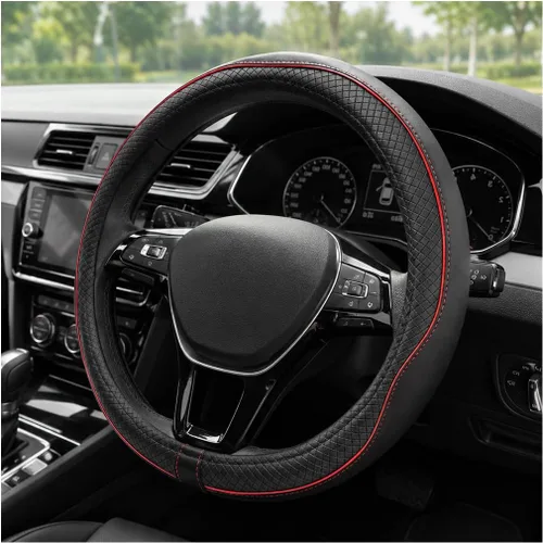 Miniatura 9 de Funda para volante de automóvil, 15 pulgadas, antideslizante, de cuero transpirable, protector de volante suave envolvente completo para hombres