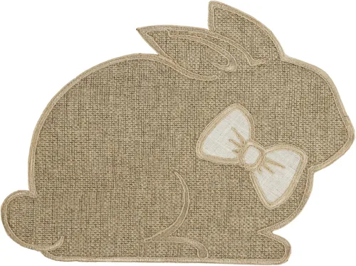 Feuille Juego de 4 manteles individuales de Pascua, diseño de conejito en color natural con pajarita para Pascua, manteles individuales de primavera