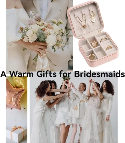 Miniatura 6 de Vlando Regalos de boda – Organizador de viaje de joyería pequeña de piel sintética, estuche de viaje para anillo, mini joyero para aretes, collar