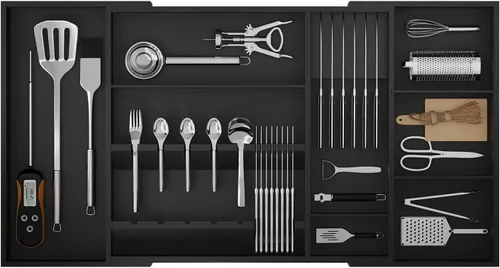 Organizador de cajones de cubiertos de bambú, organizador de cajones de cocina grande expandible de 17.7-29.5 pulgadas, cubiertos de 5 a 8 ranuras