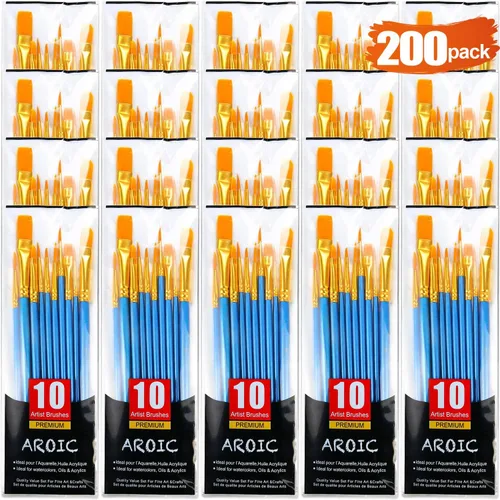 Miniatura 8 de AROIC Juego de pinceles de pintura acrílica, 15 pinceles de pelo de nailon para todo tipo de uso, óleo, acuarela, pintura de cara, cuerpo, roca