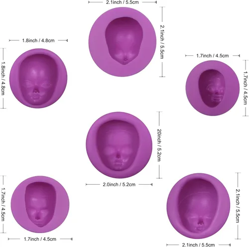 Miniatura 2 de Moldes de silicona para fondant, 6 paquetes de moldes de silicona de chocolate para cara de bebé, arcilla polimérica, muñeca, cara de elfo