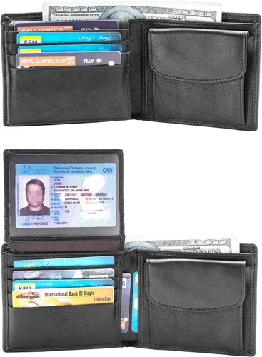 Miniatura 3 de Billetera plegable de cuero genuino con bloqueo RFID para hombres con cremallera y bolsillo para monedas L