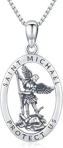 Collar con colgante de San MiguelSan CristóperSan SebastiánGuadalupeÁngel de la GuardaSanta MuerteJudeJoseph para hombres y mujeres, plata de ley