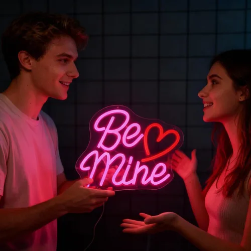 Miniatura 7 de Letrero de neón con forma de corazón de San Valentín con texto en inglés «Be Mine», 14.2 x 11.4 pulgadas, decoración de San Valentín, letrero
