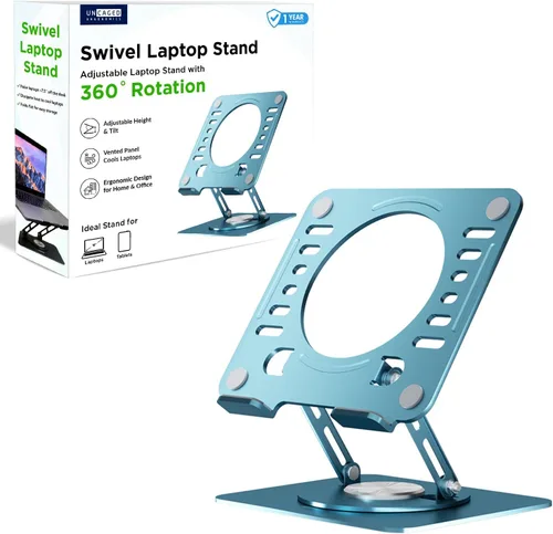 Miniatura 13 de Uncaged Ergonomics Soporte giratorio para computadora portátil, soporte ajustable para iPad para escritorio con rotación de 360°, soporte portátil