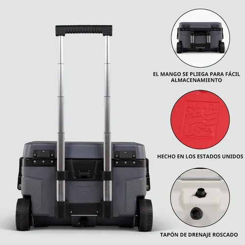 Miniatura 7 de Igloo Trailmate - Hielera con ruedas de 52 cuartos de galón, con carcasa dura aislada, color carbonita Carbonita 52Qt
