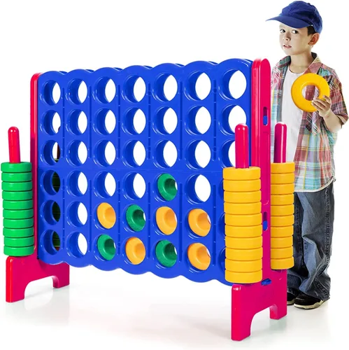 Miniatura 10 de HONEY JOY Juego gigante gigante de 4 a punta, juegos gigantes para patio al aire libre para la familia, 42 anillos jumbo y deslizador de liberación