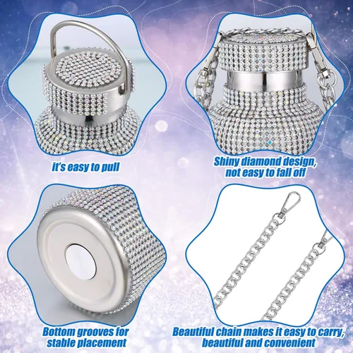 Miniatura 3 de Geiserailie Botella de agua con diamantes de imitación de acero inoxidable, térmica, recargable, aislada, con cadena, para mujeres y niñas