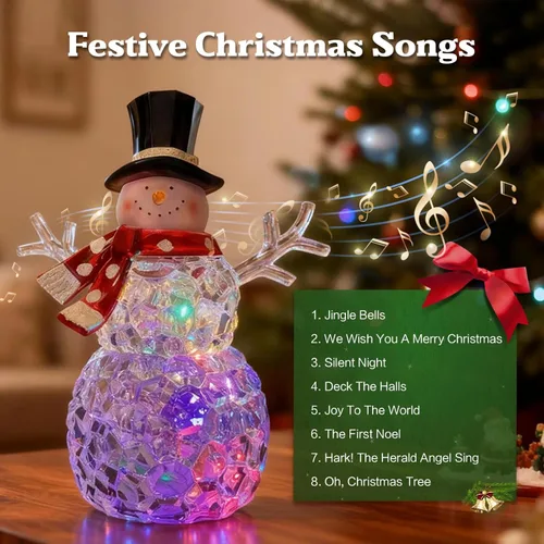 Miniatura 5 de Adornos de muñeco de nieve de Navidad, globos de nieve de Navidad, muñecos de nieve con música LED, decoración de muñeco de nieve de 9 pulgadas