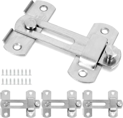 Miniatura 5 de INIRET Paquete de 4 pestillos para puerta de granero, 3.93 x 2.75 pulgadas, acero inoxidable de níquel cepillado, cerraduras de puerta abatibles