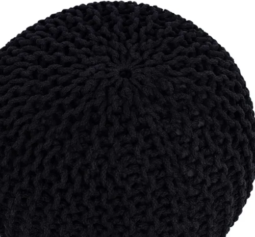 Miniatura 6 de BIRDROCK HOME Puf redondo otomano Taburete de pie trenzado de algodón con relleno de bolsa de frijoles Reposapiés bohemio para sala de estar