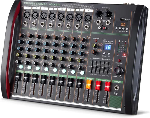 Miniatura 9 de Mezclador de audio DJ de 4 canales, mezcladores de sonido, placa de mezcla de sonido XLR 1/4" de interfaz, entrada BT USB MP3 para computadora