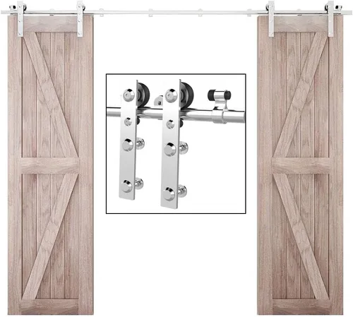 Miniatura 10 de TSMST Kit de herrajes para puerta corrediza de granero de 6.6 pies, riel de puerta de granero resistente de acero inoxidable para montaje superior