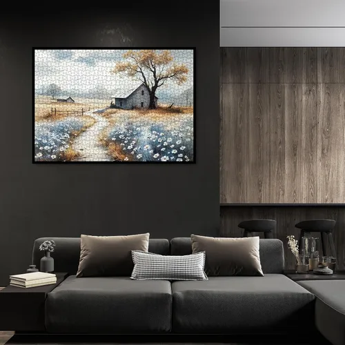 Miniatura 6 de Rompecabezas de paisaje de granja de otoño para adultos, 1000 piezas, rompecabezas escénicos de otoño, hermosos rompecabezas de arte Paisaje de campo