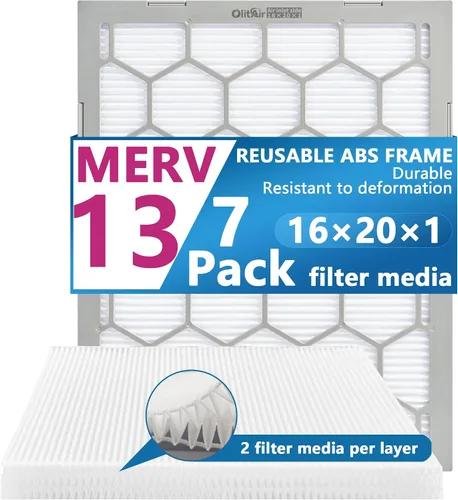 Miniatura 15 de Filtro de aire MERV 13 de 20 x 20 x 1, filtro de aire para horno de CA, marco de plástico ABS reutilizable, paquete de 7 medios de filtro