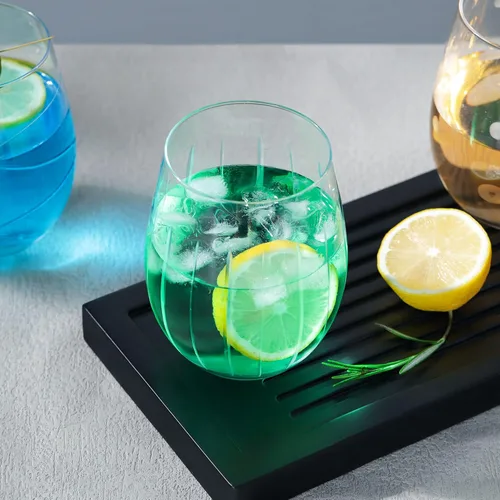 Miniatura 9 de Joeyan Copas de vino sin tallo sopladas a mano y grabadas con patrón de rayas de puntos para vino tinto, vasos grandes tallados para beber copas