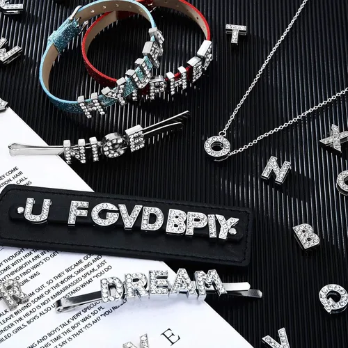 Miniatura 3 de WILLBOND 104 Pcs Full Rhinestone Letter Charms A-Z 8mm Rhinestone Slider Charms for Crafts Alphabet Letter for DIY Jewelry Making Plateado
