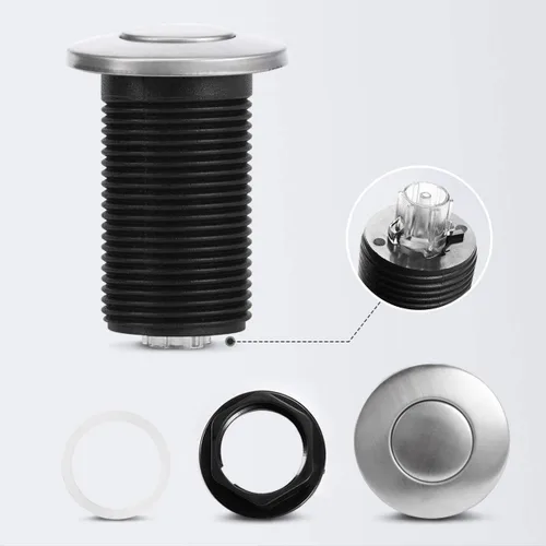 Miniatura 5 de Botón de interruptor activado por aire con manguera de aire, botón de acero inoxidable cepillado para parte superior del fregadero para desechos