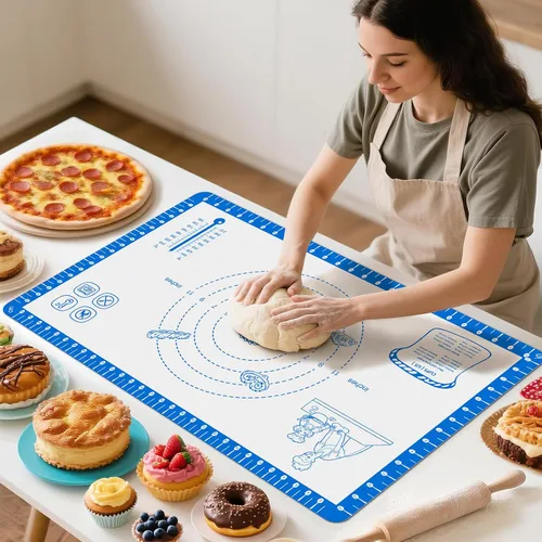 Miniatura 13 de Tapete de silicona para hornear con 10 recetas, tapetes de silicona extra gruesos para hornear, tapete de pastelería antiadherente, tapete