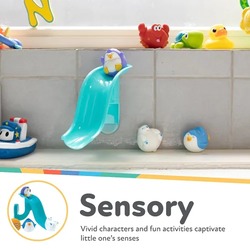 Miniatura 2 de Nuby Penguin Slide - Juego de juguetes de baño con 4 chorros de baño, juguetes de baño para bebés para niños y niñas de 12 meses en adelante