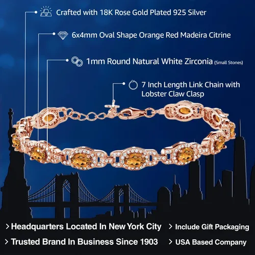 Miniatura 50 de Gem Stone King 18K Rose Gold Plated Silver Oval Gemstone Birthstone Tennis Bracelet For Women Oval 6X4MM 7 Inch With 1 Inch Extender Fine
