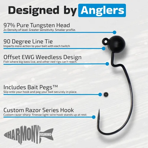 Miniatura 3 de Harmony Fishing - Jigheads de tungsteno compensado sin malas hierbas (paquete de 5)