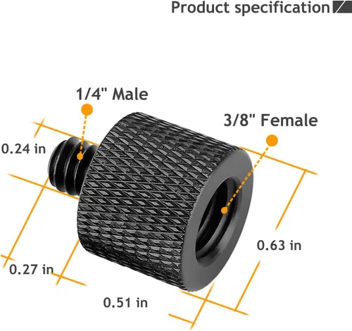Miniatura 2 de Adaptador de tornillo de cámara de 1/4 a 3/8 de 1/4 pulgadas macho a 3/8 pulgadas hembra y adaptador de tornillo de trípode de 3/8 pulgadas a 1/4