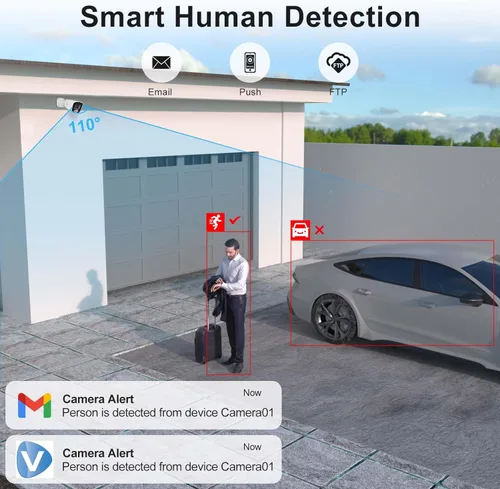 Miniatura 3 de Anpviz Cámara IP Bullet PoE de 4MP, cámara IP de seguridad para exteriores e interiores, detección de movimiento humano AI