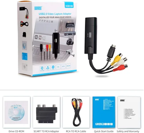 Miniatura 7 de August VGB100 - Tarjeta de captura de video USB externa - Cable de transferencia de video S/compuesto a USB - Cable de captura para Windows 11/10