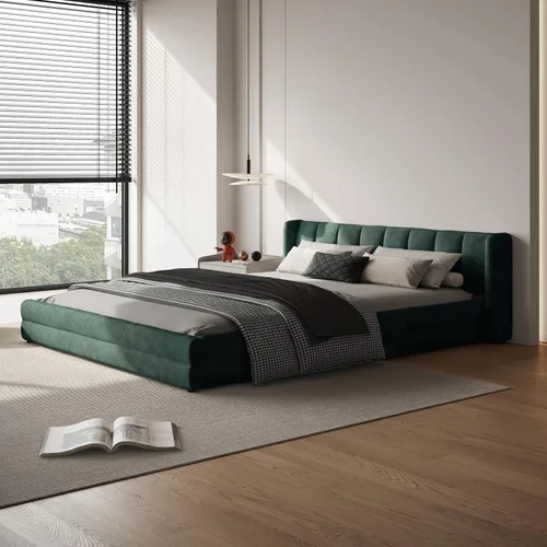Miniatura 11 de DEINPPA - Marco de cama tamaño Queen con cabecero suave tipo nube, base de cama de madera con tapizado de chenilla, no necesita somier - Beige