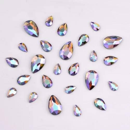 Miniatura 3 de 100 piezas de diamantes de imitación de cristal iridiscente púrpura iridiscente AB pera 3D laminados para uñas, dijes de decoración de 3 tamaños