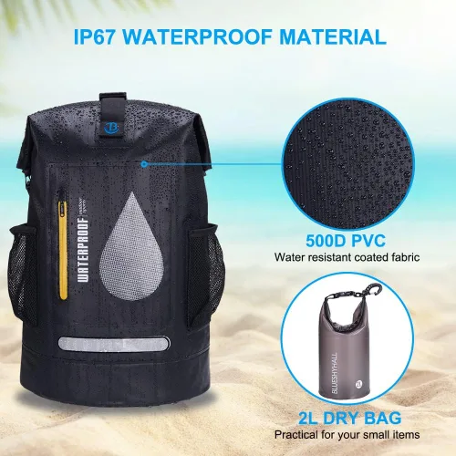 Miniatura 2 de Blueshyhall Mochila seca impermeable de 30 L, cierre superior enrollable, repelente al agua, bolsa de almacenamiento para kayak, rafting, barco