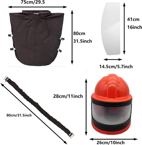 Miniatura 5 de Casco Sandblaster Seguro con Alimentación de Aire, Casco de Arenado, Protector de Hombro, Capucha de Arenado, Termostato Sandblaster, 5 Piezas