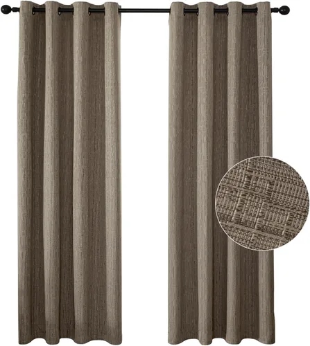 Miniatura 13 de Cortinas de lino jacquard de 63 pulgadas de largo, 2 paneles, cortinas gruesas de lino sintético mezclado, cortinas texturizadas de arpillera