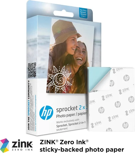 Miniatura 2 de HP Sprocket - Papel fotográfico adhesivo Zink de 2 x 3 pulgadas (20 hojas) compatible con impresoras fotográficas HP Sprocket.