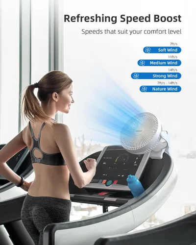 Miniatura 5 de Koonie Ventilador portátil con clip de 8 pulgadas, 10000 mAh, recargable por USB, funciona con batería, 4 velocidades, flujo de aire fuerte, Blanco